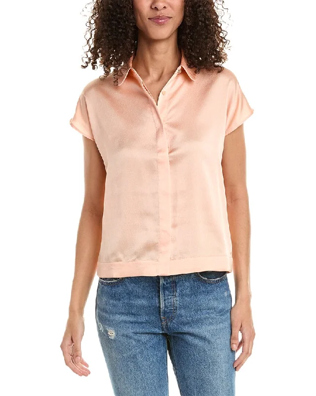 T Tahari Hidden Placket Collared Shirt