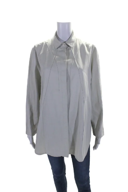 Chado Ralph Rucci Womens Cotton Light Gray Collar Long Sleeve Shirt