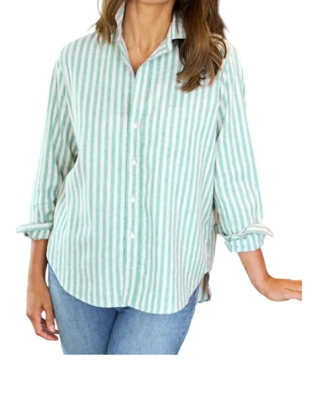 Eileen Button Up Shirt In Green/sand Stripe