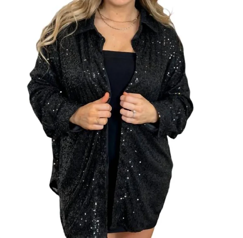 Feeling Lucky Sequin Shirt In Black