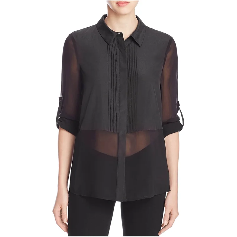 Finity Womens Mixed Media Button Up Shirt