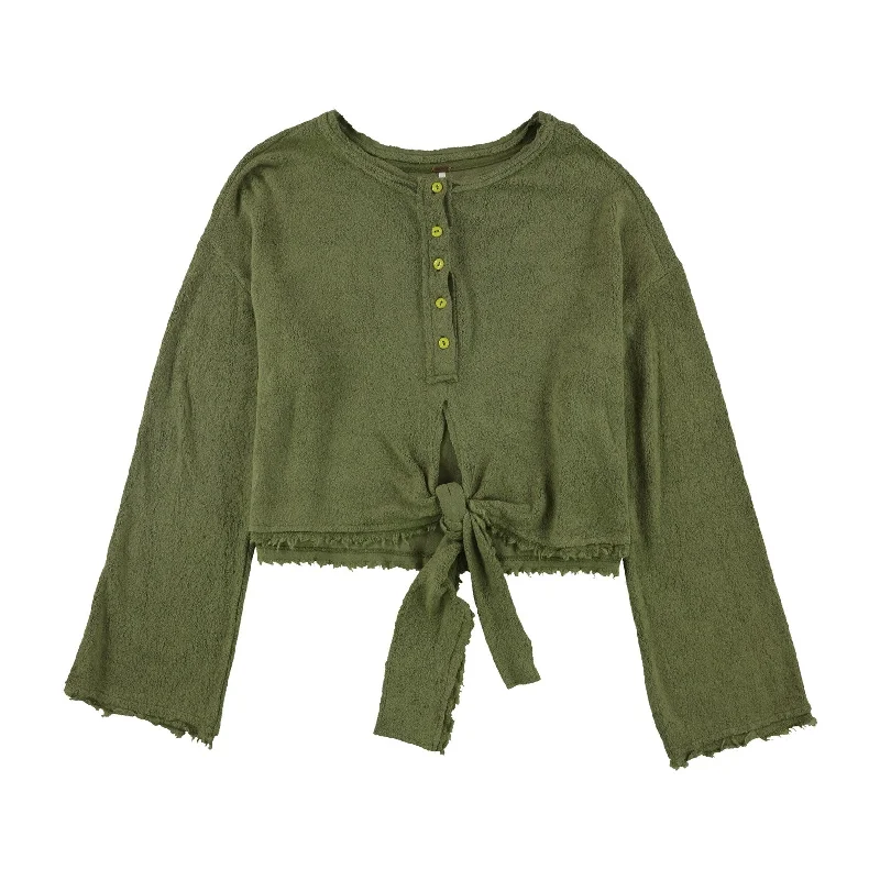 Free People Womens Tie Henley Shirt, Green, Medium