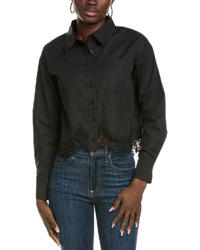 Gracia Lace Hem Button-Down Shirt