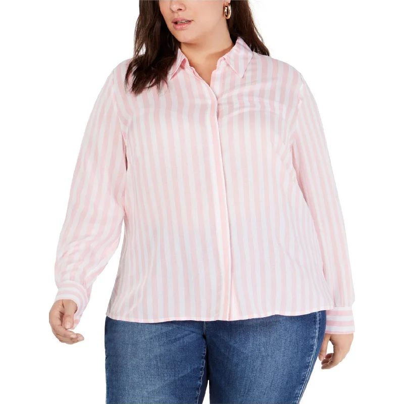 I-N-C Womens Soft Stripe Button Up Shirt