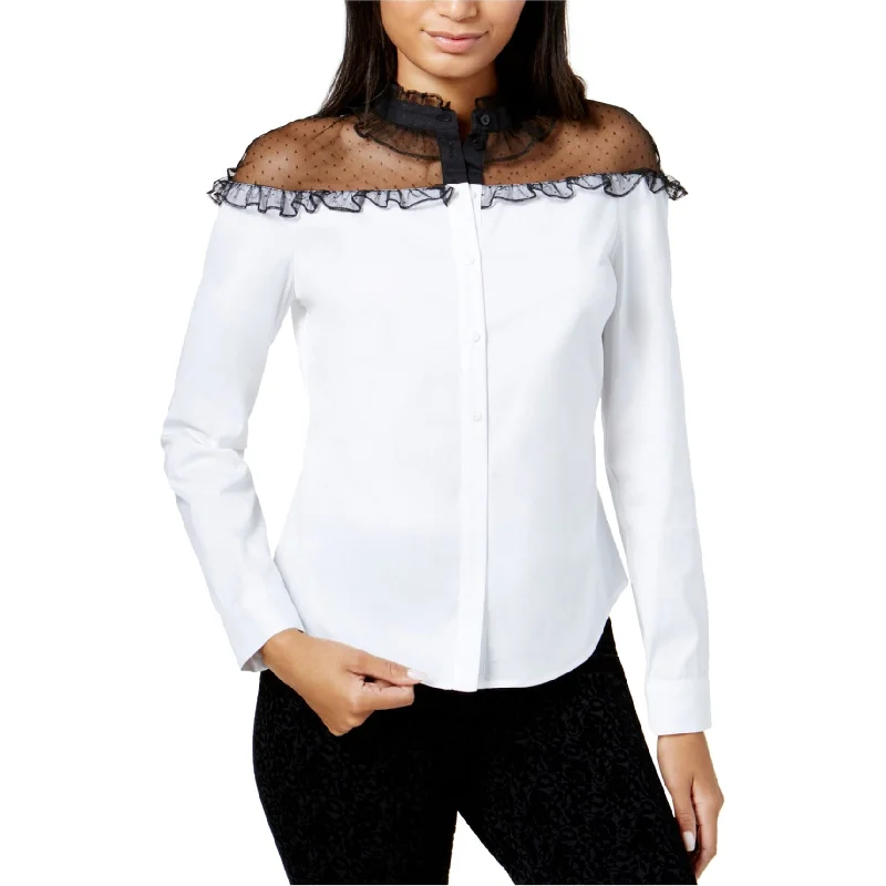 Maison Jules Womens Ruffled Illusion Contrast Button Up Shirt