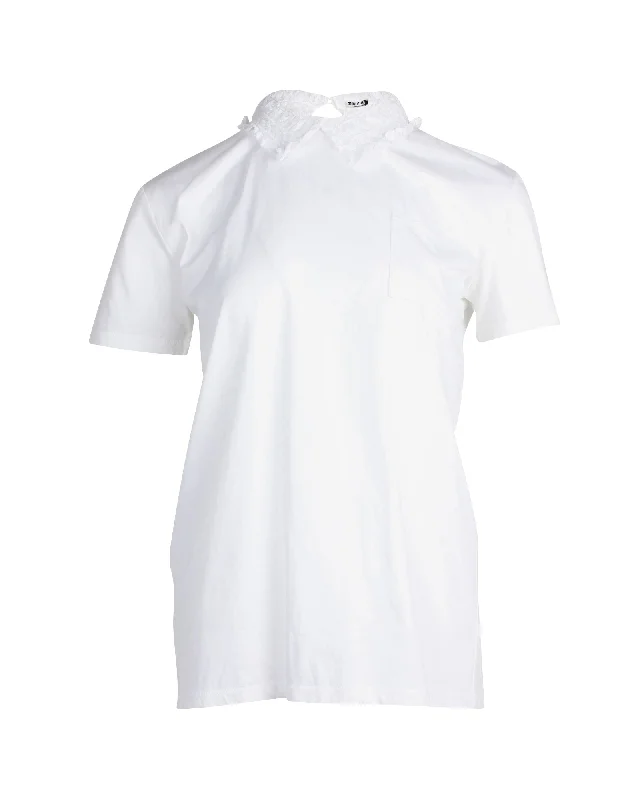 Miu Miu Ruffled Collar Shirt in White Cotton