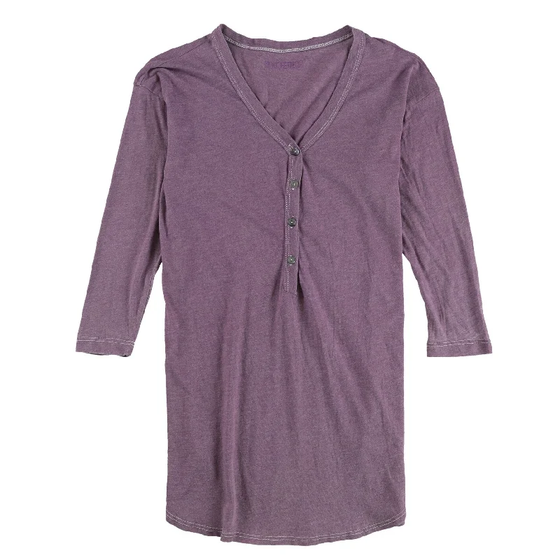 Mouchette Womens Solid Henley Shirt, Purple, Small