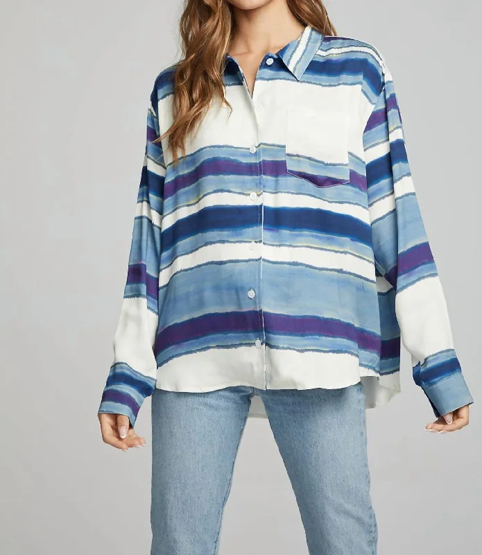 Saville Button Down Shirt In Pacific Stripe