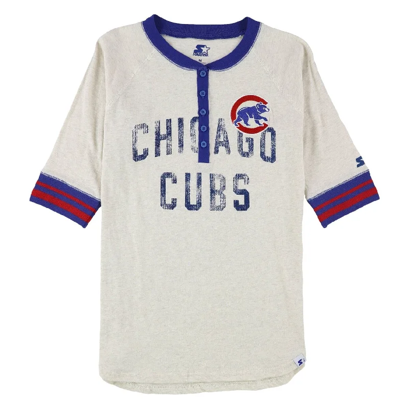 STARTER Womens Chicago Cubs Historic Henley Shirt, Beige, Medium