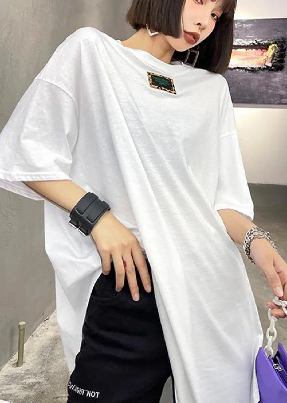 Style White asymmetrical design O-Neck Summer T Shirt