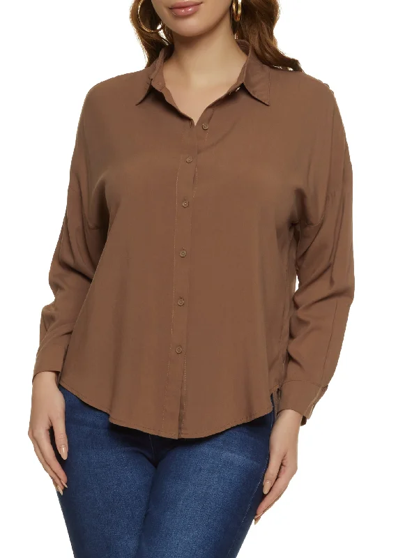 Solid Long Sleeve Button Front Shirt