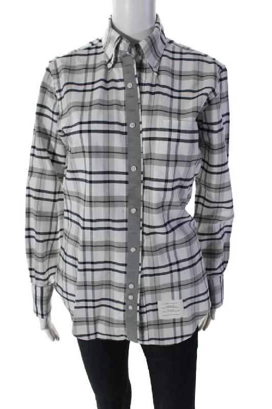 Thom Browne Women's Cotton Long Sleeves Button Down Plaid Shirt