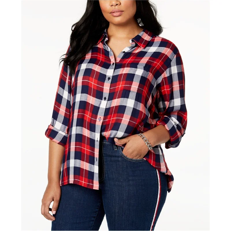 Tommy Hilfiger Womens Plaid Button Up Shirt