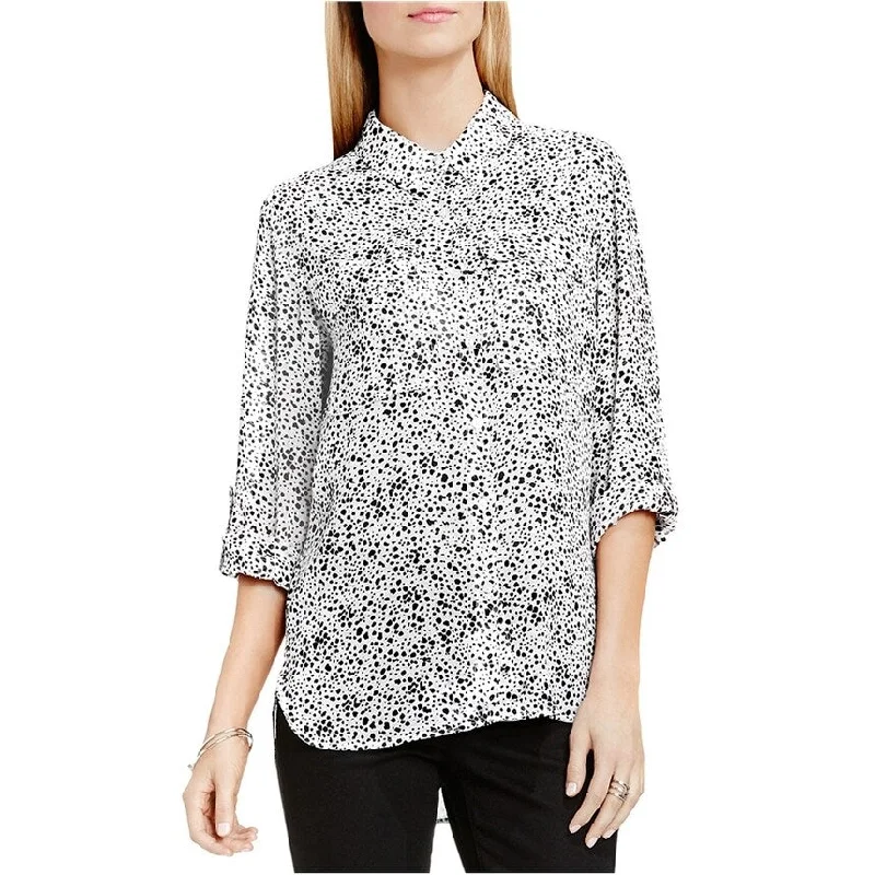 Vince Camuto Womens Vapor Dots Button Up Shirt, Black, X-Small