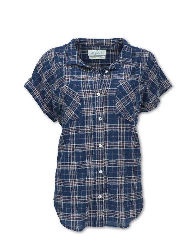 Women's Drop Shoulder Plaid Shirt In Navy