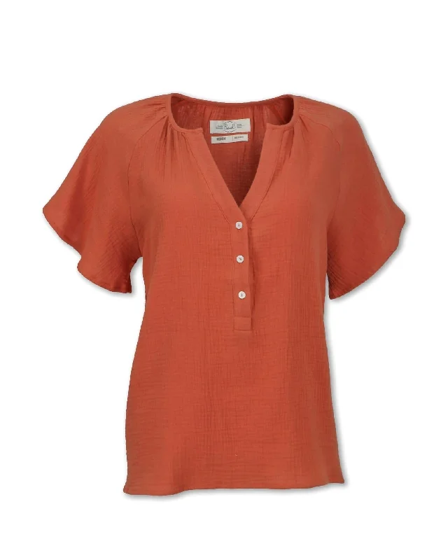 Women's Gauze Raglan Sleeve Shirt In Burnt Orange