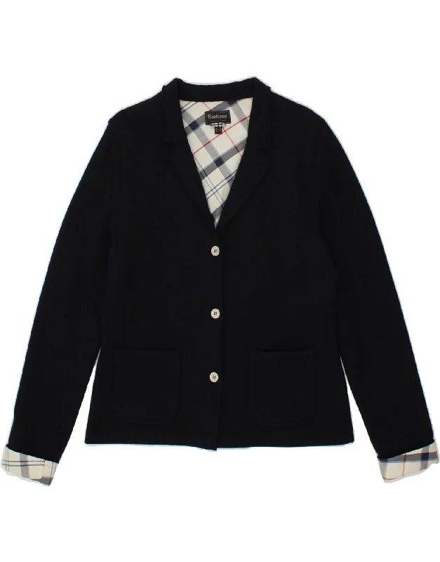 BARBOUR Womens 3 Button Blazer Jacket UK 14 Large  Navy Blue Wool