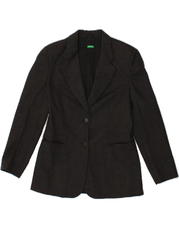 BENETTON Womens 2 Button Blazer Jacket IT 44 Medium Black Virgin Wool