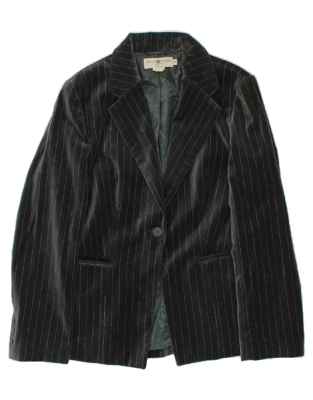 BLUNAUTA Womens Velvet 1 Button Blazer Jacket IT 46 Large Grey Striped