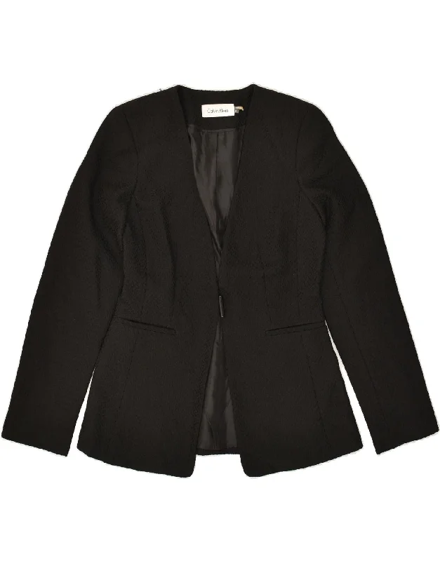 CALVIN KLEIN Womens 1 Button Blazer Jacket UK 2 2XS Black Polyester