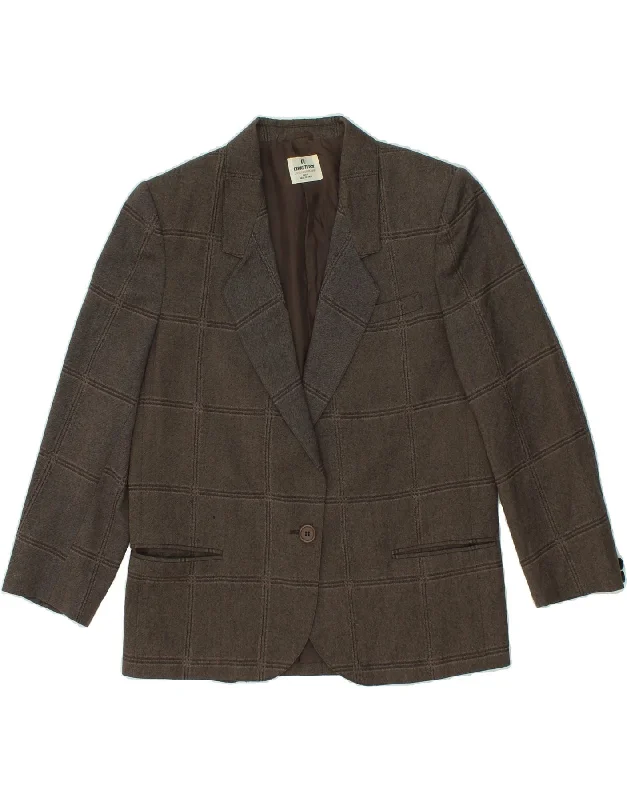 CERRUTI 1881 Womens 1 Button Blazer Jacket IT 42 Medium Brown Check Wool