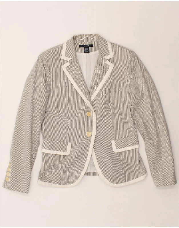 GANT Womens 2 Button Blazer Jacket UK 16 Large Grey Pinstripe Cotton