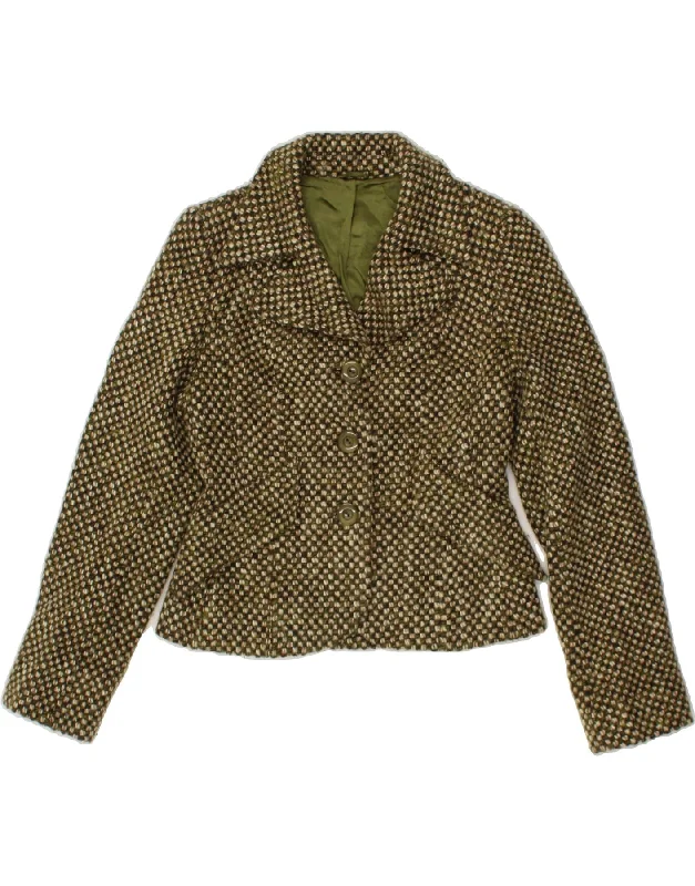 HOBBS Womens Crop 3 Button Blazer Jacket UK 10 Small  Green Check