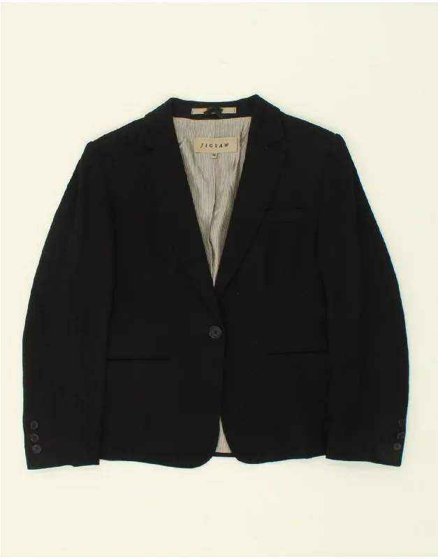 JIGSAW Womens 1 Button Blazer Jacket UK 12 Medium Black Wool