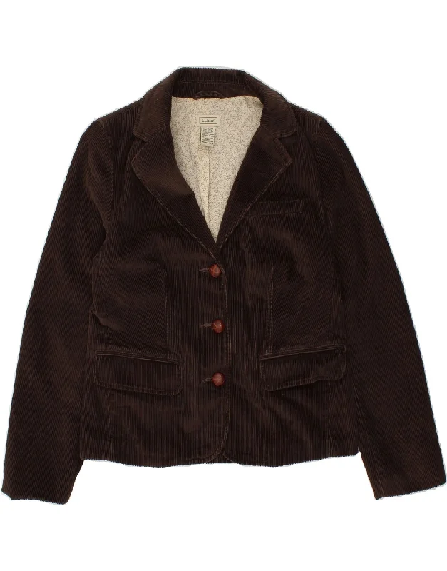 L.L.BEAN Womens 3 Button Corduroy Blazer Jacket US 10 Large Brown Cotton