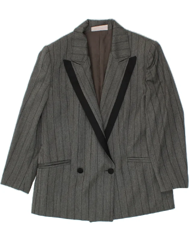 LAURA BIAGIOTTI Womens Double Breasted Blazer Jacket IT 48 XL Grey Striped