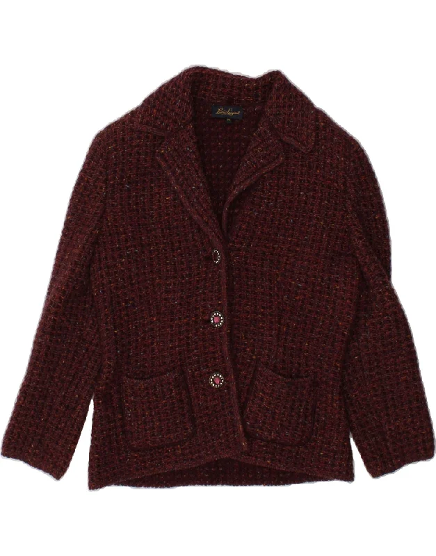 LUISA SPAGNOLI Womens 3 Button Knit Blazer Jacket UK 14 Medium Burgundy