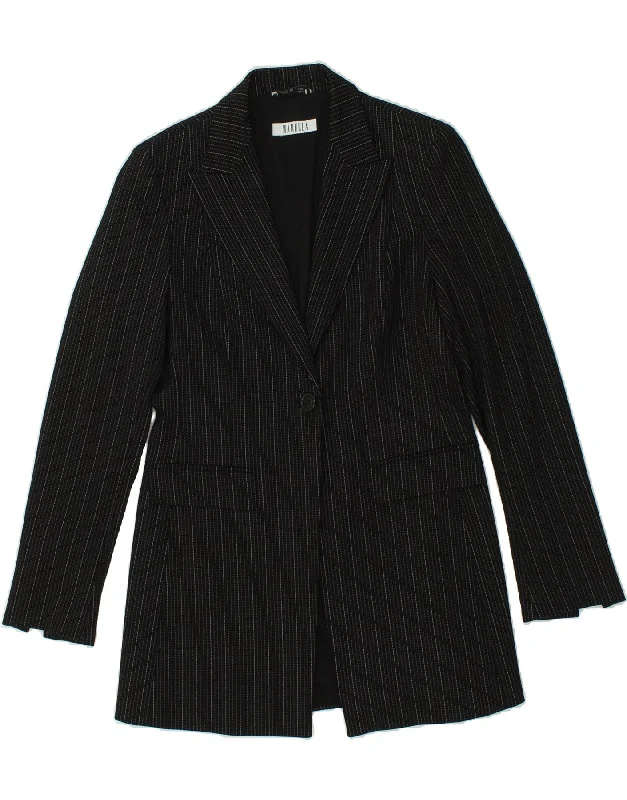 MARELLA Womens 1 Button Blazer Jacket UK 14 Medium  Black Striped Wool