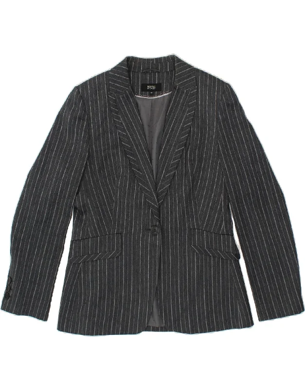 MARKS & SPENCER Womens 1 Button Blazer Jacket UK 14 Large  Grey Striped