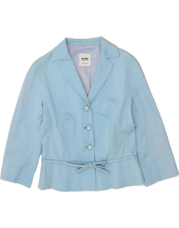 MOSCHINO Womens 3 Button Blazer Jacket UK 12 Medium Blue Cotton