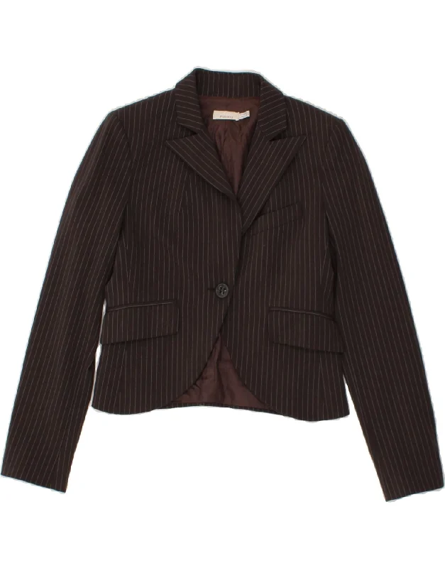 PINKO Womens 1 Button Blazer Jacket UK 14 Large Brown Pinstripe Wool