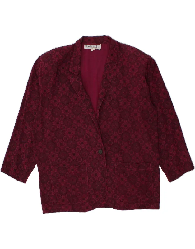 STATE OF ART Womens Oversized 1 Button Blazer Jacket UK 16 Large Burgundy