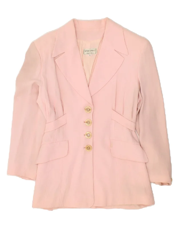 SWISH Womens 4 Button 3/4 Sleeve Blazer Jacket IT 44 Medium Pink Acetate