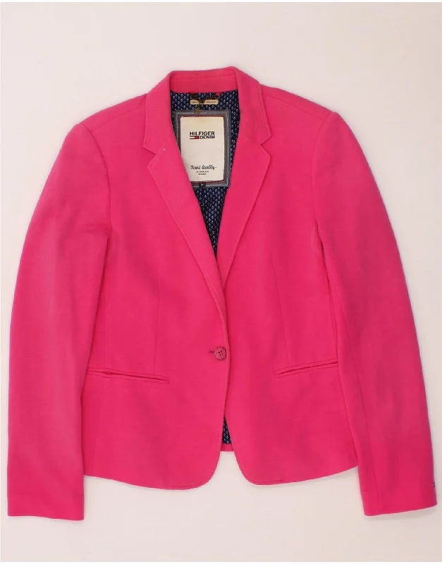 TOMMY HILFIGER Womens 1 Button Blazer Jacket UK 14 Medium Pink Cotton