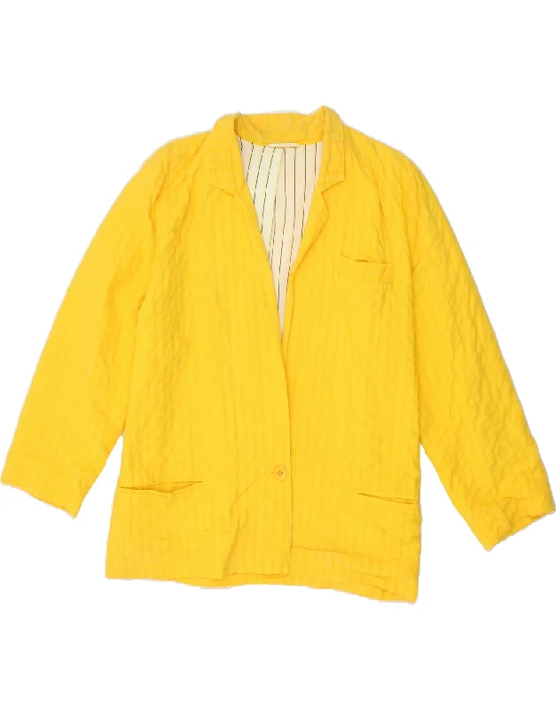 VINTAGE Womens 1 Button Blazer Jacket EU 40 Medium Yellow Cotton