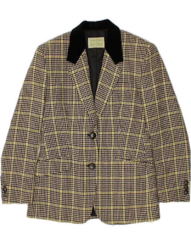 VINTAGE Womens 2 Button Blazer Jacket EU 38 Medium Yellow Houndstooth