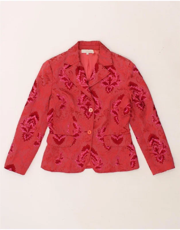 VINTAGE Womens 2 Button Blazer Jacket IT 42 Medium Red Floral Cotton