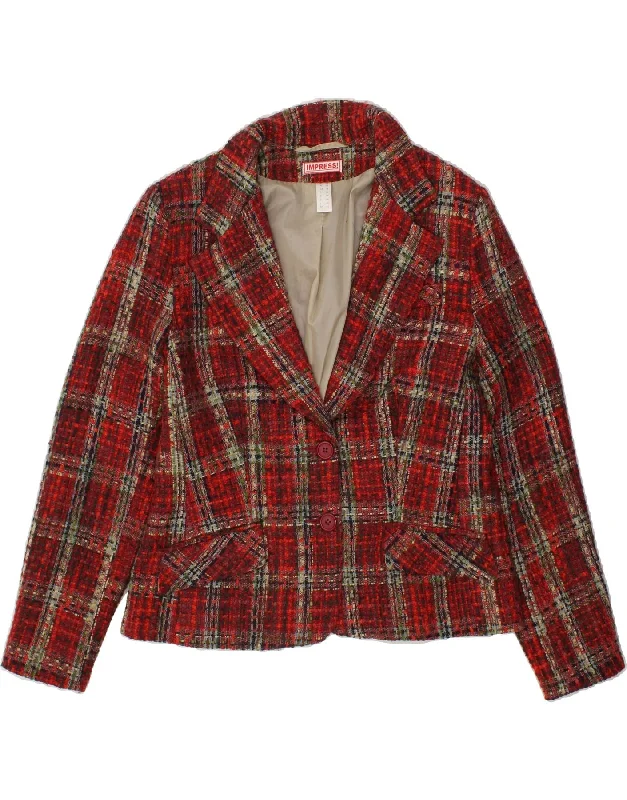 VINTAGE Womens 2 Button Blazer Jacket UK 16 Large  Red Check