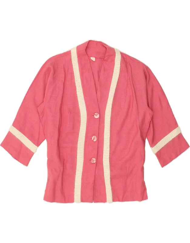 VINTAGE Womens 3/4 Sleeve 3 Button Blazer Jacket UK 14 Medium  Pink