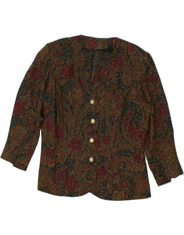 VINTAGE Womens 3/4 Sleeve 4 Button Blazer Jacket UK 16 Large Brown Paisley