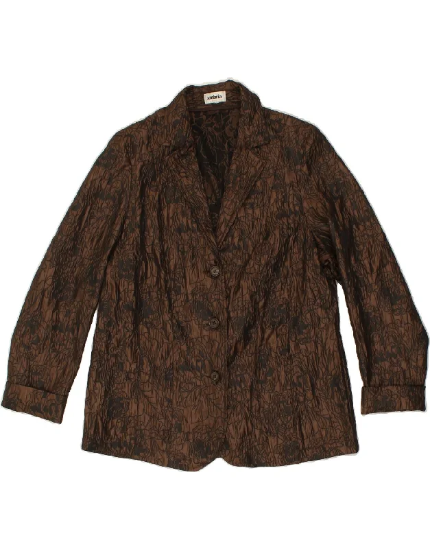 VINTAGE Womens 3 Button Blazer Jacket UK 14 Large Brown Floral Polyester