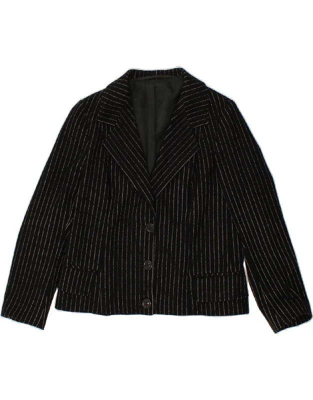 VINTAGE Womens 3 Button Blazer Jacket UK 14 Medium Black Striped