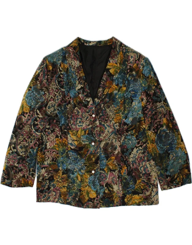 VINTAGE Womens 3 Button Blazer Jacket UK 16 Large Multicoloured Floral