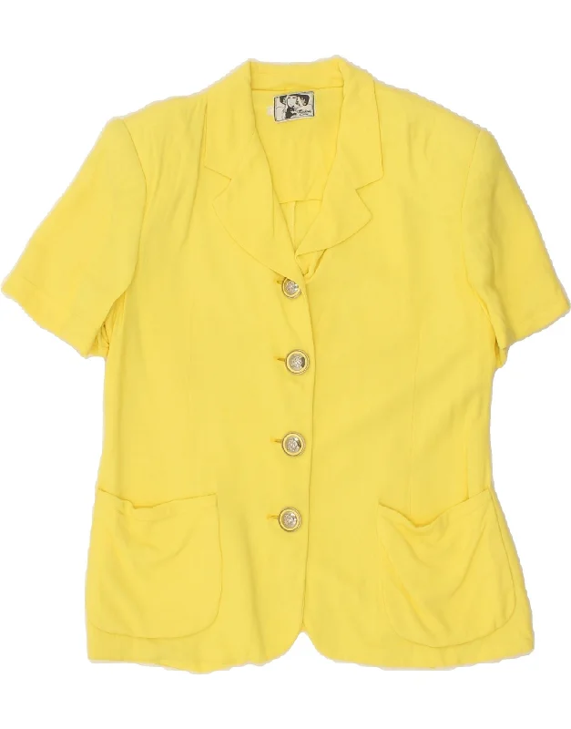 VINTAGE Womens 4 Button Short Sleeve Blazer Jacket UK 14 Medium Yellow