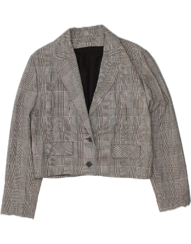 VINTAGE Womens Crop 2 Button Blazer Jacket UK 12 Medium Grey Check