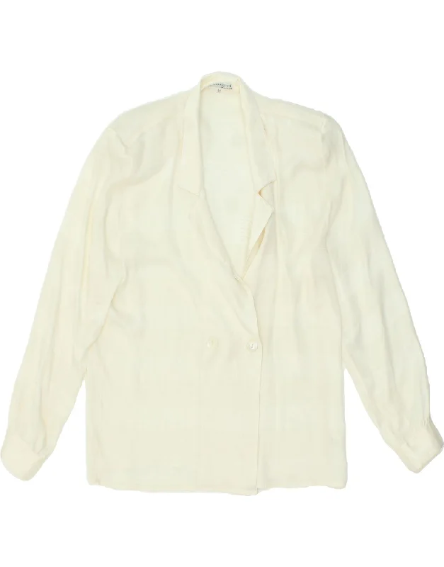 VINTAGE Womens Double Breasted Blazer Jacket IT 44 Medium Beige Acetate